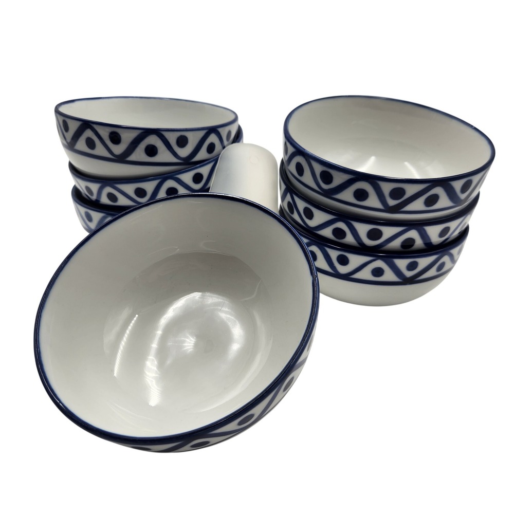 VTG Set of 7 Dansk Arabesque Blue White Rice Bowls 5" Cereal Soup Scandi Wave